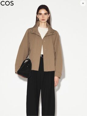 COS Nylon Mock Neck Jacket Tan Camel Small Minimalist Oversized Windbreaker